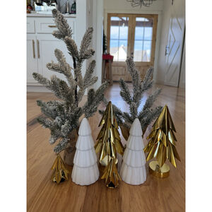 Target Christmas Tree Table Decor Lot Of 8 - Flocked Metal Velvet Holiday Decor